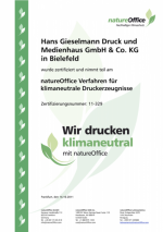 Zertifikat Klimaneutraler Druck - Gieselmann Bielefeld